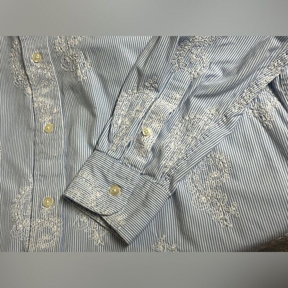 GAP Men’s Casual Paisley Stripe Shirt Blue White Sz L - Picture 4 of 7